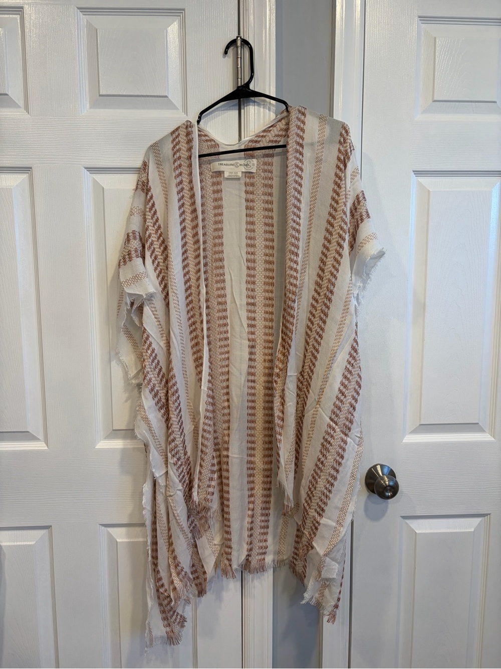 Treasure & Bond Cream and Tan Striped Open-Front Kimono